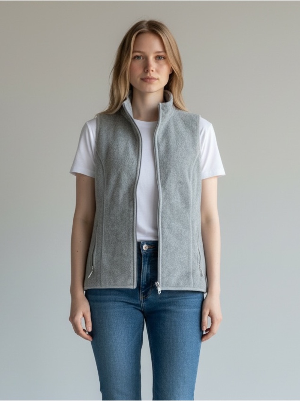 Karen Scott Sport Gray Fleece Zip Vest Size S Sleeveless Pockets